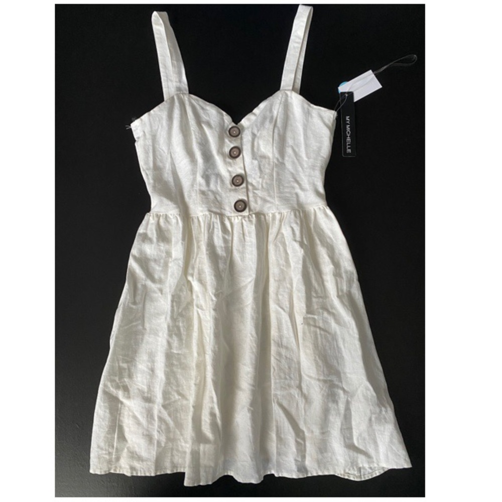 white button up dress with tie back